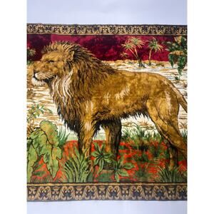 VTG Velvet Lion Tapestry Rug Safari RegencyCore Wall Hanging Decor
